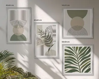 Apstraktne slike lišća u boho stilu set od 4 slike u okviru