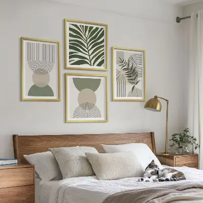Apstraktne slike lišća u boho stilu set od 4 slike u okviru