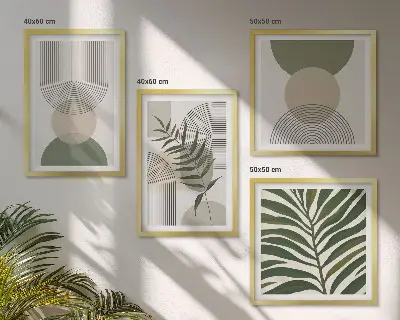 Apstraktne slike lišća u boho stilu set od 4 slike u okviru