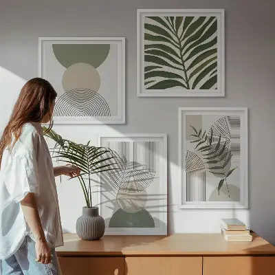 Apstraktne slike lišća u boho stilu set od 4 slike u okviru