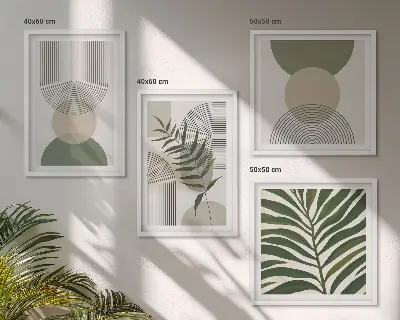 Apstraktne slike lišća u boho stilu set od 4 slike u okviru