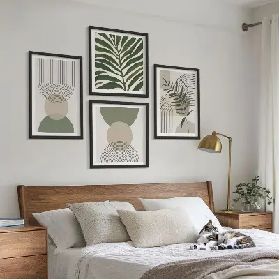 Apstraktne slike lišća u boho stilu set od 4 slike u okviru