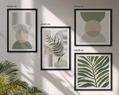 Apstraktne slike lišća u boho stilu set od 4 slike u okviru