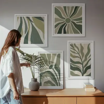 Dekorativni komplet zidnih slika oslikano lišće u zelenoj boji