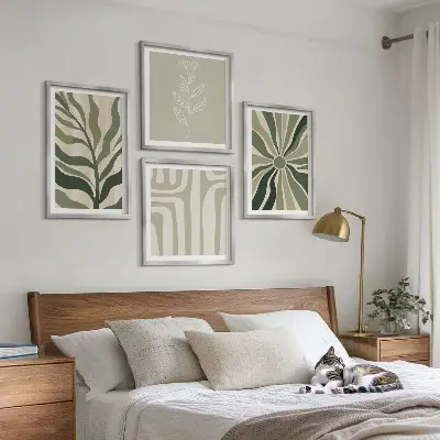 Komplet slika za spavaću sobu zeleni minimalizam s biljnim motivima