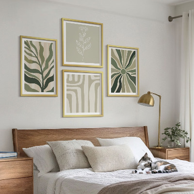 Komplet slika za spavaću sobu Zeleni minimalizam biljnih uzoraka