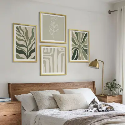 Komplet slika za spavaću sobu zeleni minimalizam s biljnim motivima