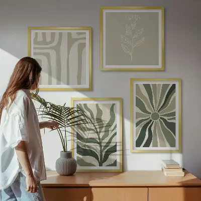 Komplet slika za spavaću sobu zeleni minimalizam s biljnim motivima