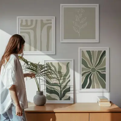 Komplet slika za spavaću sobu zeleni minimalizam s biljnim motivima