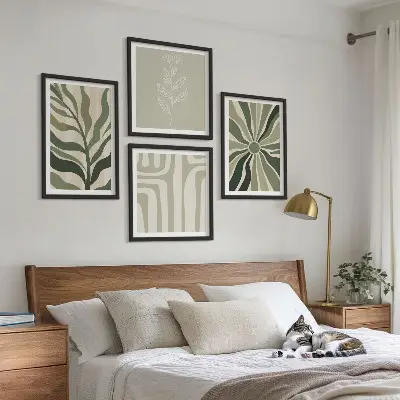 Komplet slika za spavaću sobu zeleni minimalizam s biljnim motivima