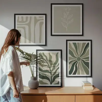 Komplet slika za spavaću sobu zeleni minimalizam s biljnim motivima