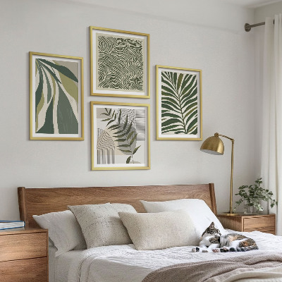 Komplet slika za spavaću sobu Pastelne ilustracije lišća i valova