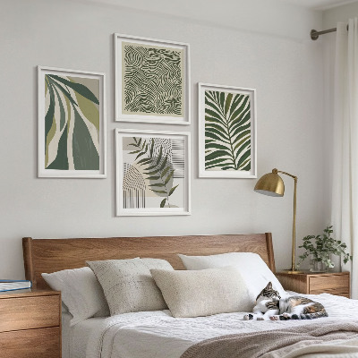 Komplet slika za spavaću sobu Pastelne ilustracije lišća i valova