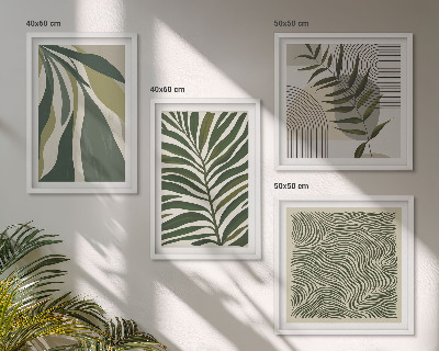Komplet slika za spavaću sobu Pastelne ilustracije lišća i valova