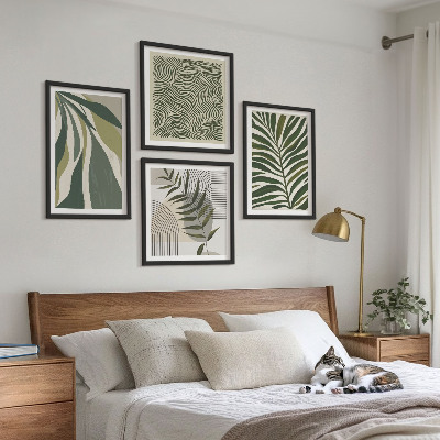 Komplet slika za spavaću sobu Pastelne ilustracije lišća i valova