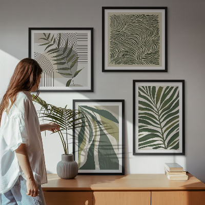 Komplet slika za spavaću sobu Pastelne ilustracije lišća i valova