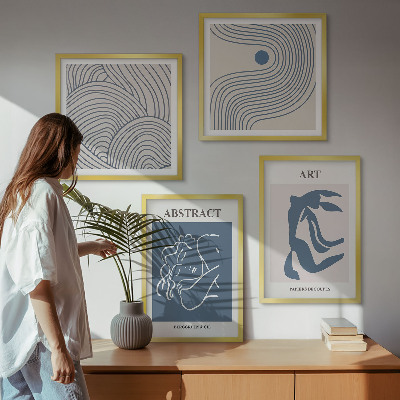 Set 4 slike u okviru Plakat s apstraktnim linijama i valovima