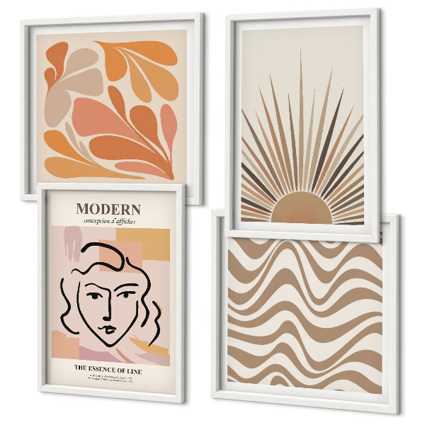 Set 4 slike u okviru Sun boho pastelni oblici