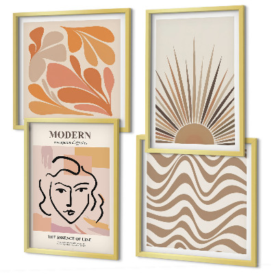 Set 4 slike u okviru Sun boho pastelni oblici