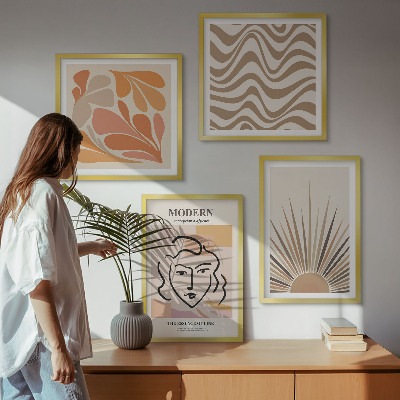 Set 4 slike u okviru Sun boho pastelni oblici
