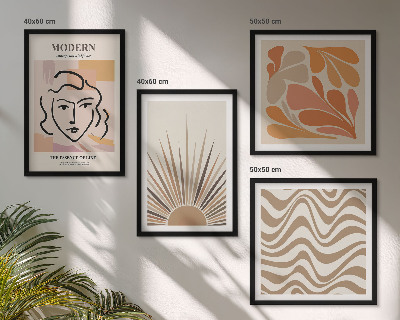 Set 4 slike u okviru Sun boho pastelni oblici
