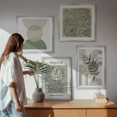 Geometrijski botanički uzorci set od 4 slike u okviru