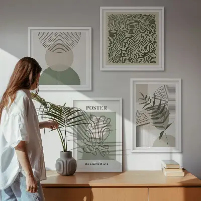 Geometrijski botanički uzorci set od 4 slike u okviru