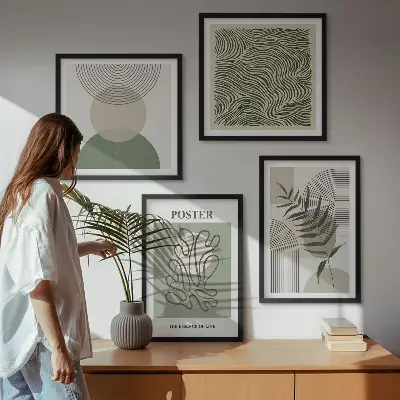 Geometrijski botanički uzorci set od 4 slike u okviru