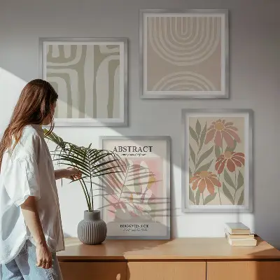 Komplet slika apstraktni oblici biljaka za spavaću sobu