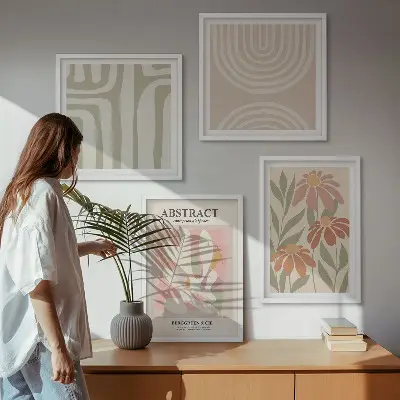 Komplet slika apstraktni oblici biljaka za spavaću sobu