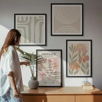 Komplet slika apstraktni oblici biljaka za spavaću sobu