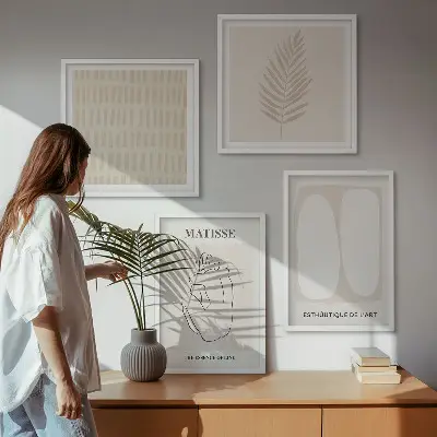 Komplet slika za spavaću sobu bež bijele linije oblika