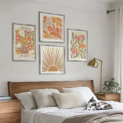 Set 4 slike u okviru Pastelno sunčano cvijeće set od 4 slike u okviru s motivom pastelno sunčanog cvijeća