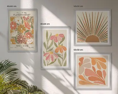 Set 4 slike u okviru Pastelno sunčano cvijeće set od 4 slike u okviru s motivom pastelno sunčanog cvijeća