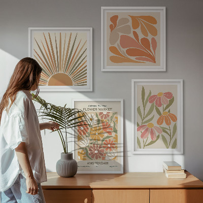 Set 4 slike u okviru Pastelno sunčano cvijeće