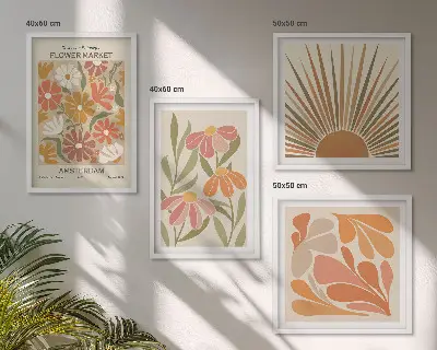 Set 4 slike u okviru Pastelno sunčano cvijeće set od 4 slike u okviru s motivom pastelno sunčanog cvijeća