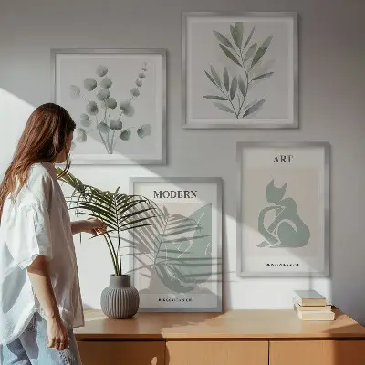 Komplet slika za spavaću sobu biljni motivi u nježnoj zelenoj boji