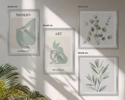 Komplet slika za spavaću sobu biljni motivi u nježnoj zelenoj boji