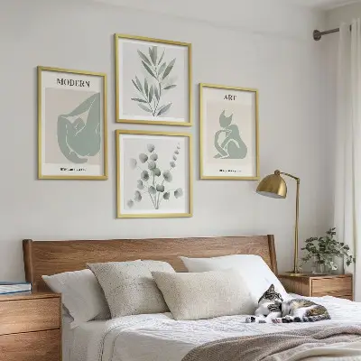 Komplet slika za spavaću sobu biljni motivi u nježnoj zelenoj boji