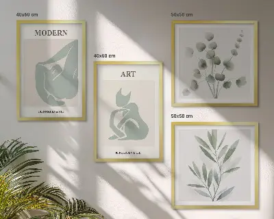 Komplet slika za spavaću sobu biljni motivi u nježnoj zelenoj boji
