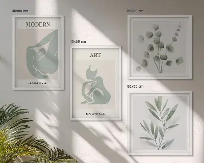 Komplet slika za spavaću sobu biljni motivi u nježnoj zelenoj boji