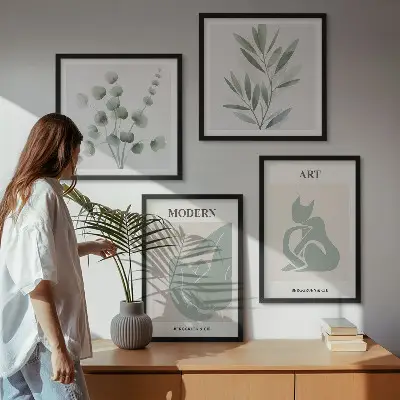 Komplet slika za spavaću sobu biljni motivi u nježnoj zelenoj boji