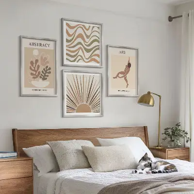 Komplet slika za spavaću sobu s apstraktnim boho uzorcima u stilu Matissea