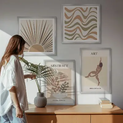 Komplet slika za spavaću sobu s apstraktnim boho uzorcima u stilu Matissea