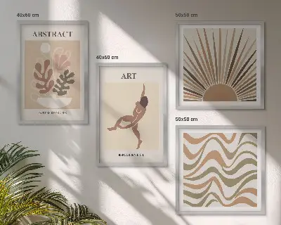 Komplet slika za spavaću sobu s apstraktnim boho uzorcima u stilu Matissea