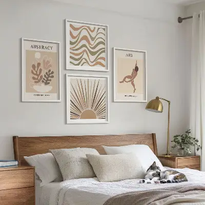 Komplet slika za spavaću sobu s apstraktnim boho uzorcima u stilu Matissea