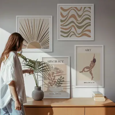 Komplet slika za spavaću sobu s apstraktnim boho uzorcima u stilu Matissea