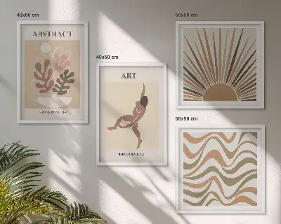 Komplet slika za spavaću sobu s apstraktnim boho uzorcima u stilu Matissea