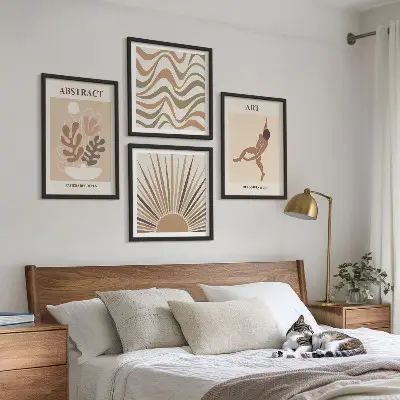 Komplet slika za spavaću sobu s apstraktnim boho uzorcima u stilu Matissea