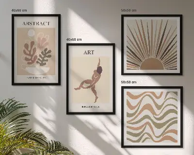 Komplet slika za spavaću sobu s apstraktnim boho uzorcima u stilu Matissea